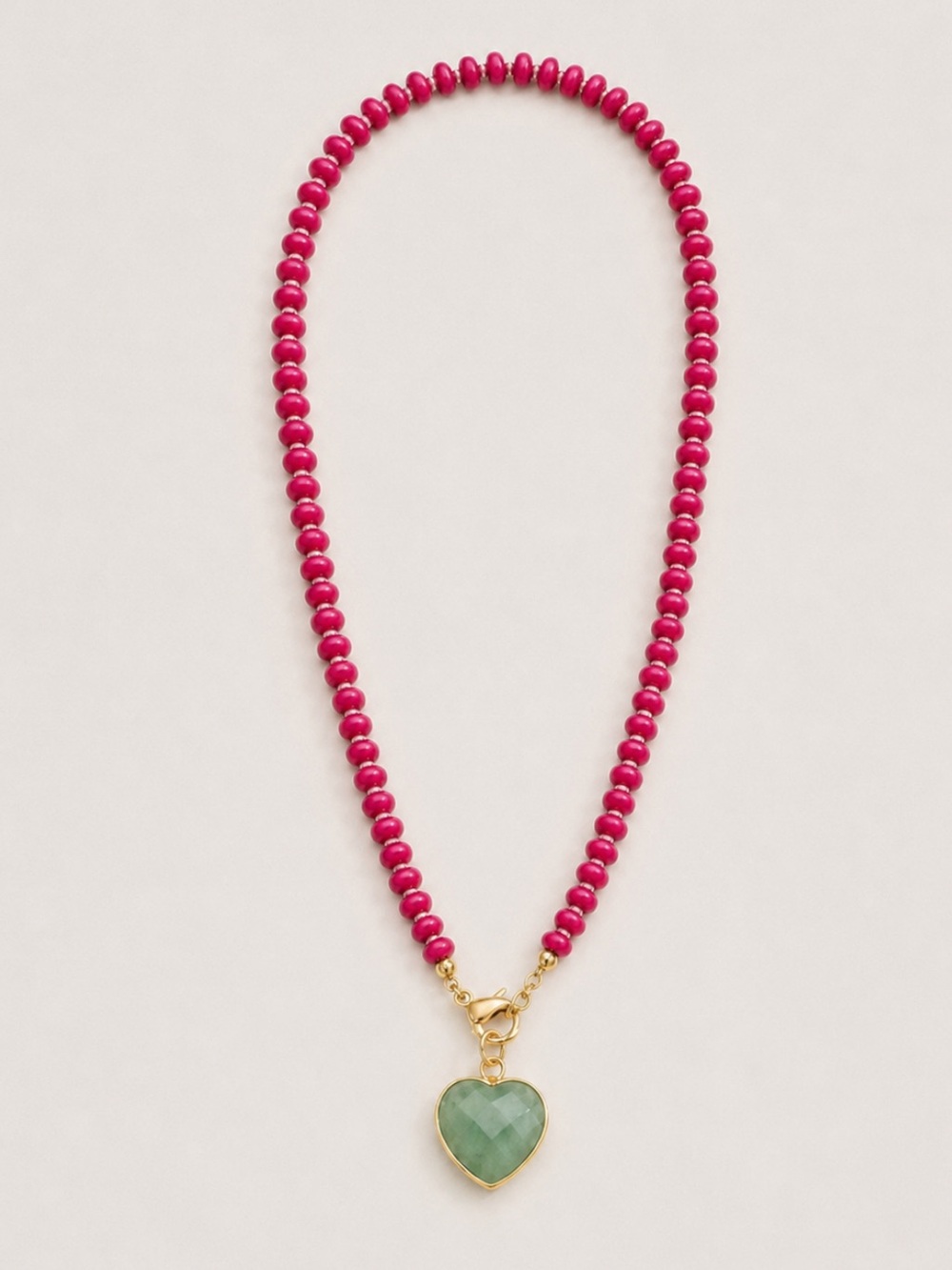 New! Pink White Mixed Beaded Green Heart Necklace NWOT